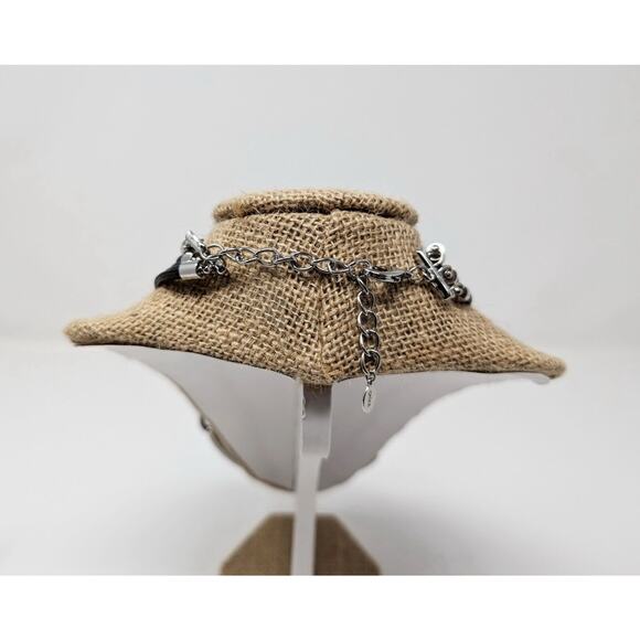 Linea Louis Dell'Olio Black Triple Cord Silver Tone Necklace Earrings Set - Picture 6 of 14